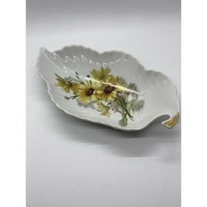 Mitterteich Bavaria Germany Leaf Shape Daisy Flower Candy Dish Antique Vintage